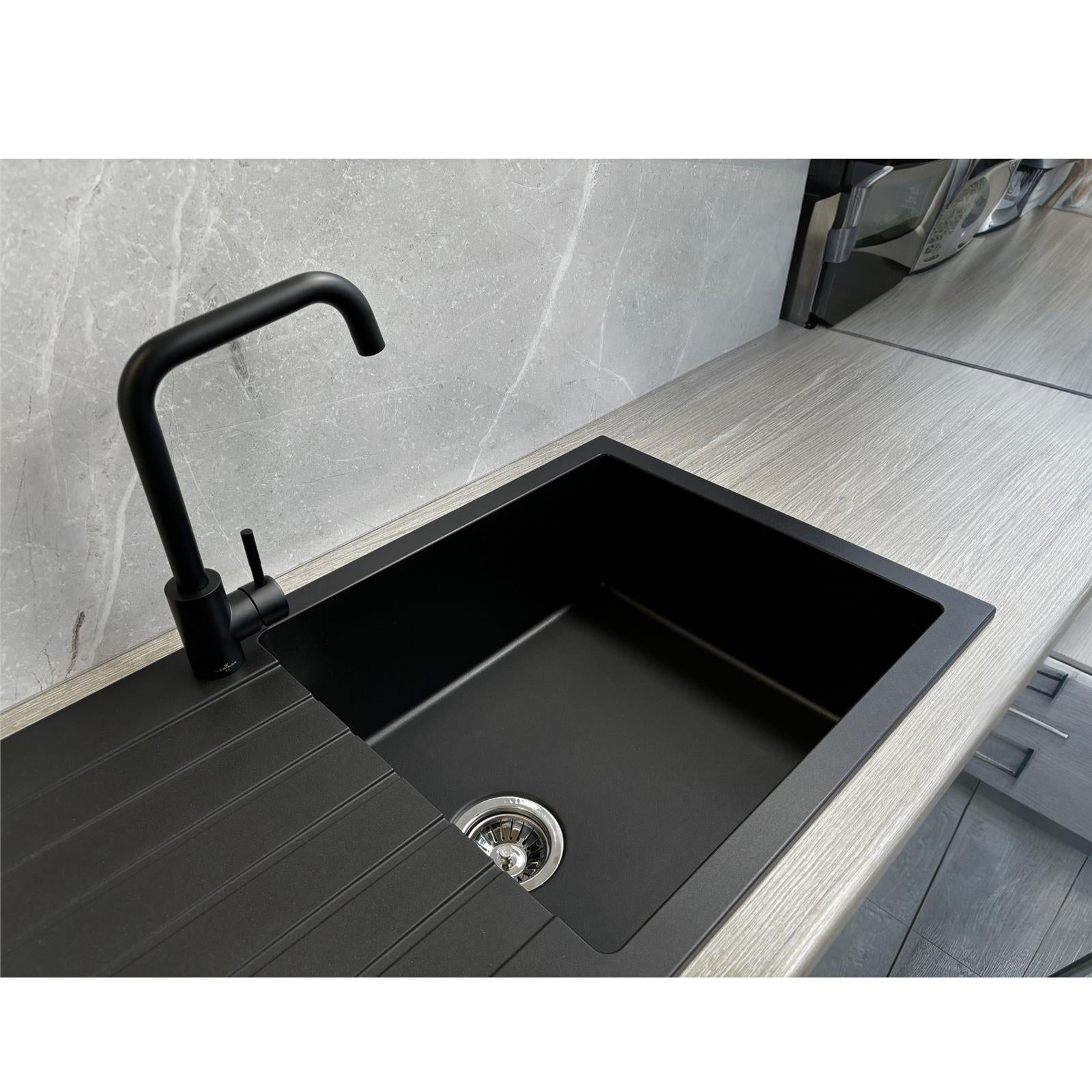 Liquida LG100BL 1.0 Bowl Granite Reversible Inset Black Kitchen Sink With Waste